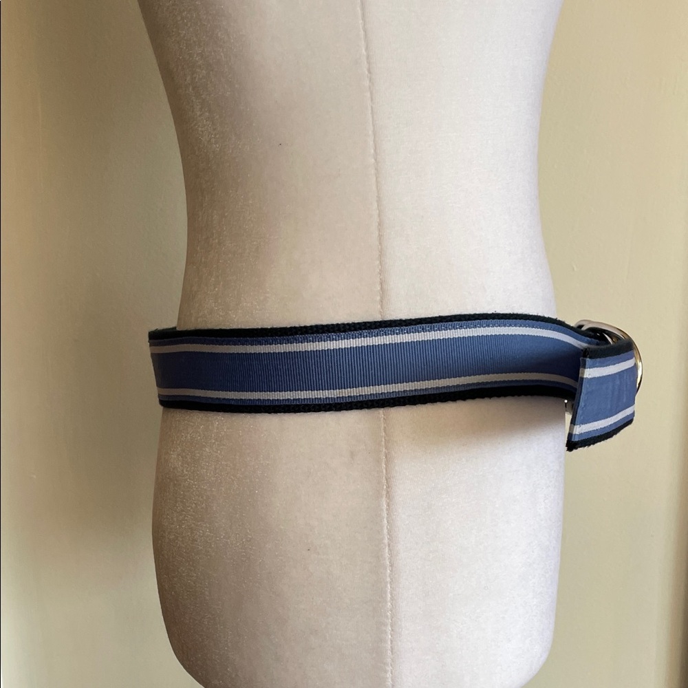 VINEYARD VINES D-Ring Webbed Cotton Navy and Light Blue Stripe Belt M - Picture 10 of 14